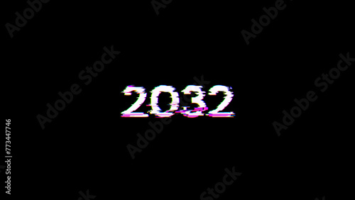 3D rendering 2032 text with screen effects of technological glitches