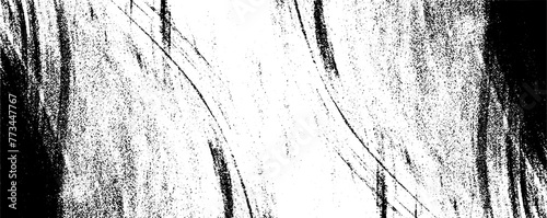 Monochrome texture composed of irregular graphic elements. Distressed uneven grunge background. Abstract vector illustration. Overlay for interesting effect and depth. Isolated on white background.