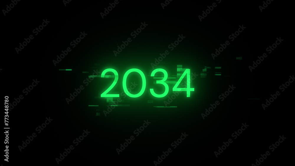 3D rendering 2034 text with screen effects of technological glitches 3D rendering 2034 text with screen effects of technological glitches