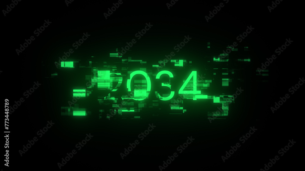 3D rendering 2034 text with screen effects of technological glitches 3D rendering 2034 text with screen effects of technological glitches
