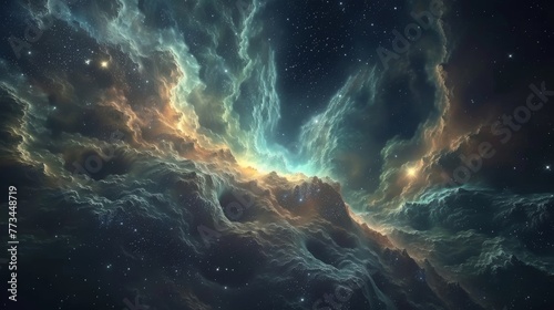 Cosmic Artistry: Immerse Yourself in the Interstellar Nebula Canvas, where Cosmic Clouds and Starlight Converge to Create a Galactic Dust Artistry that Captures the Celestial Beauty of Space