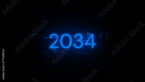 3D rendering 2034 text with screen effects of technological glitches