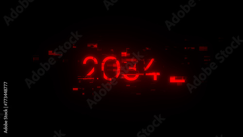 3D rendering 2034 text with screen effects of technological glitches