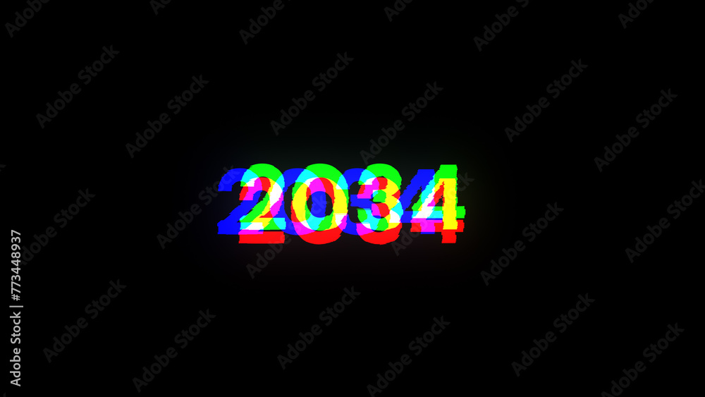 3D rendering 2034 text with screen effects of technological glitches 3D rendering 2034 text with screen effects of technological glitches