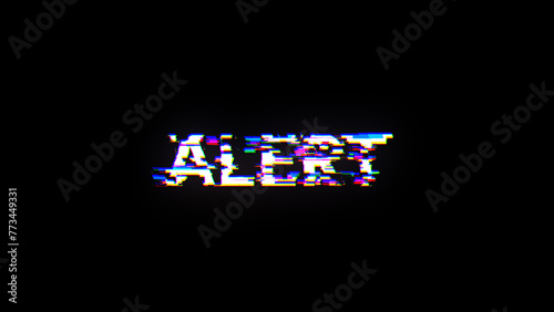 3D rendering alert text with screen effects of technological glitches