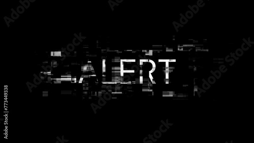 3D rendering alert text with screen effects of technological glitches