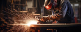 Factory welder with Torch welding part in metal industry.