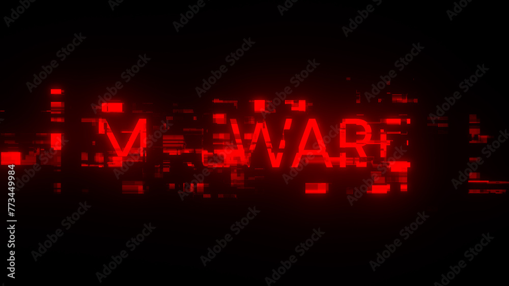 3D rendering malware text with screen effects of technological glitches 3D rendering malware text with screen effects of technological glitches