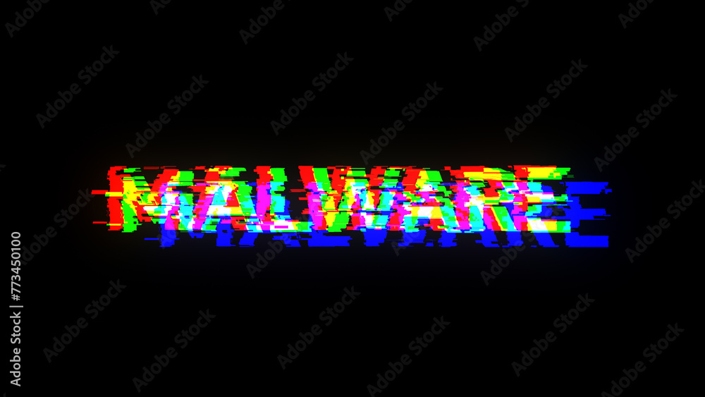 3D rendering malware text with screen effects of technological glitches 3D rendering malware text with screen effects of technological glitches