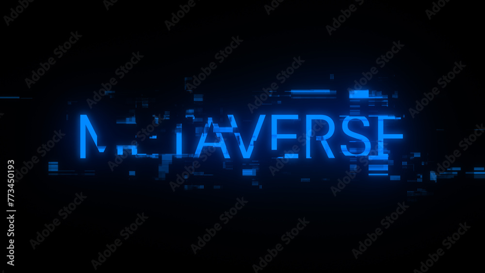 3D rendering metaverse text with screen effects of technological glitches 3D rendering metaverse text with screen effects of technological glitches