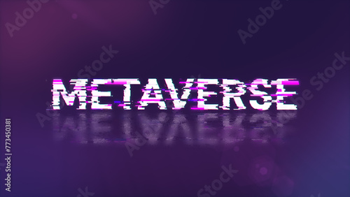 3D rendering metaverse text with screen effects of technological glitches