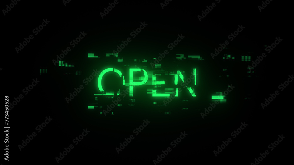 3D rendering open text with screen effects of technological glitches 3D rendering open text with screen effects of technological glitches