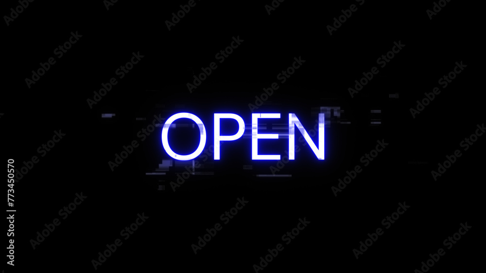 3D rendering open text with screen effects of technological glitches 3D rendering open text with screen effects of technological glitches