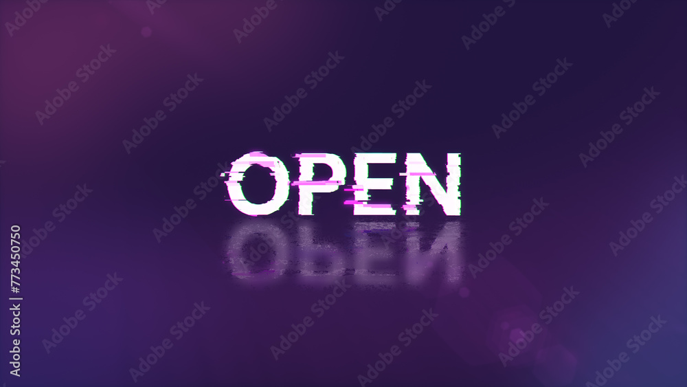 3D rendering open text with screen effects of technological glitches 3D rendering open text with screen effects of technological glitches