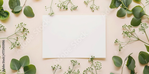 Wallpaper Mural Blank paper on the table around flowers. Background for text. Greeting card Torontodigital.ca