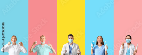 Set of many dentists on col...