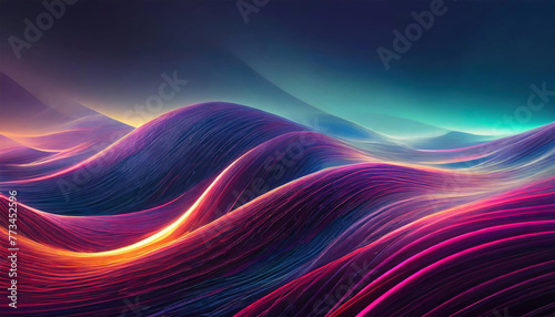 Colorful neon waves background illustration. photo