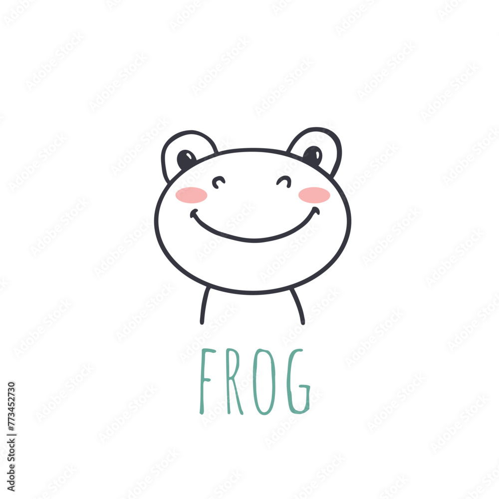 funny cartoon frog. Flat cute animal. Doodle illustration of frog head for cards, magazins, banners. Vector funny cartoon frog. Flat cute animal. Doodle illustration of frog head for cards, magazins, banners. Vector