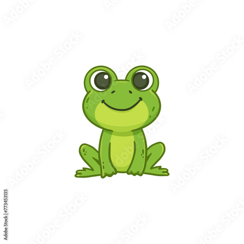 The frog sits on a white background. Isolated illustration with a green frog. Vector