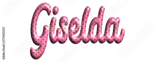 Giselda - pink color with dots, fabric style -name - three-dimensional effect tubular writing - Vector graphics - Word for greetings, banners, card, prints, cricut, silhouette, sublimation