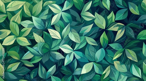 A tranquil and harmonious geometric pattern composed entirely of green leaves