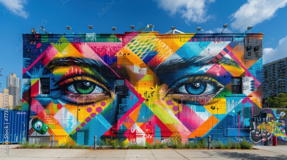 Fototapeta premium A vibrant street art tour showcasing colorful murals and graffiti.