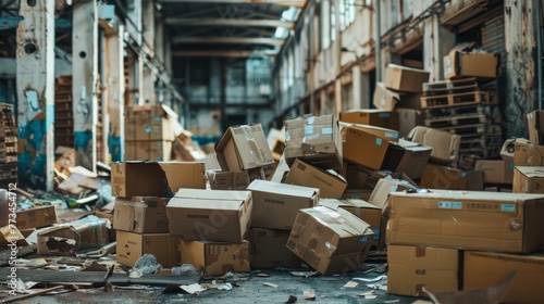 A warehouse scene filled with stacks of cartons neatly piled on the ground, illustrating storage and organization