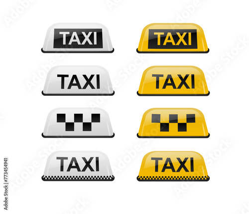 Taxi car roof sign set. Realistic illustration isolated on white. Vector