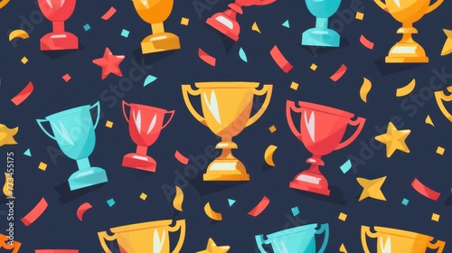 A seamless pattern background of trophy cups, presented in a flat business vector illustration