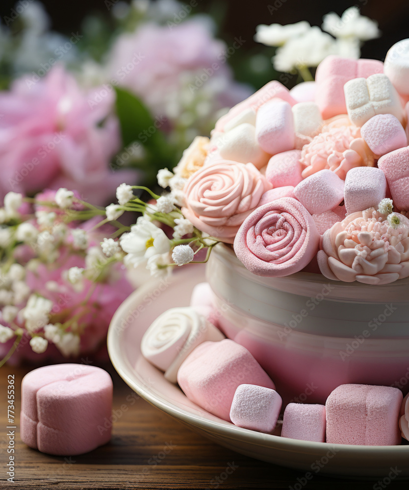 arrangement of marshmallows in pastel pink and white colors arrangement of marshmallows in pastel pink and white colors