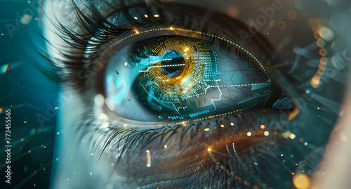 A closeup of an eye with digital elements photo