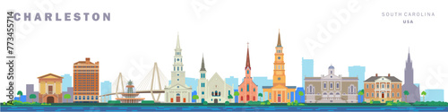 Charleston city landmarks vector illustration on white background. South Carolina 
