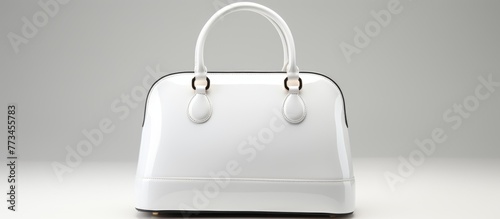 White handbag with a chic contrast of a black strap, perfect for accessorizing any outfit elegantly photo