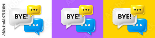 Chat speech bubble 3d icons. Bye tag. Leaving or Farewell message. Formal goodbye icon. Goodbye chat text box. Speech bubble banner. Offer box balloon. Vector