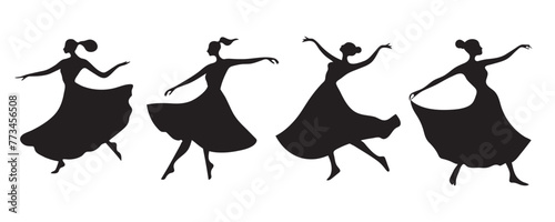 Silhouettes of women Folk dance, Folk dance positions vector icon photo