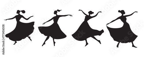 Silhouettes of women Folk dance, Folk dance positions vector icon