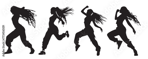 Silhouettes of women Hip hop dance, hip hop silhouette girl vector icon