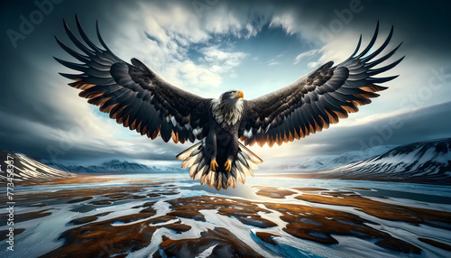 Eagle with his wings spread out photo