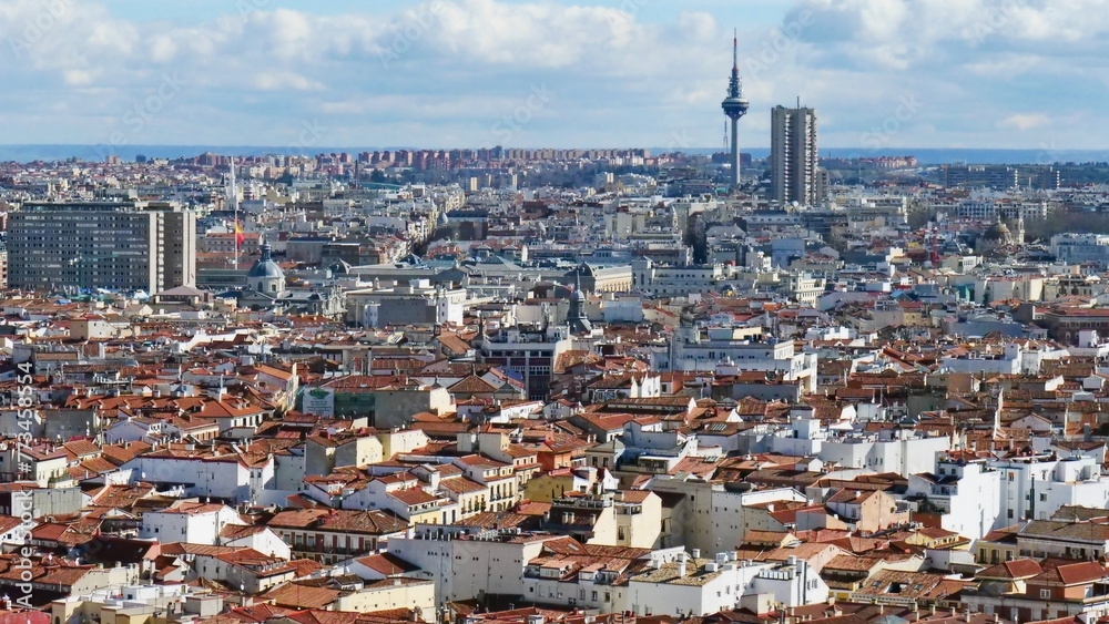 aerial view Madrid skyline houses buildings city capital Spain