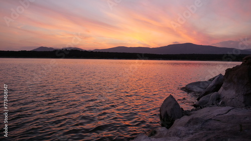 reddish sunset Valmayor Escorial Galapagar reserve water photo