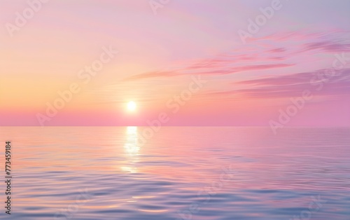 Beautiful sunrise beach scenery with calm waves. Sunset calm sea landscape, colorful ocean. Empty tropical background with copyspace for text, horizon coast view nature sky banner for advertising