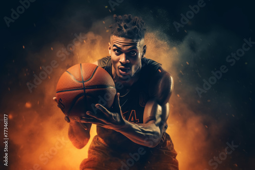 Intense Male Basketball Player Mid-Game © spyrakot