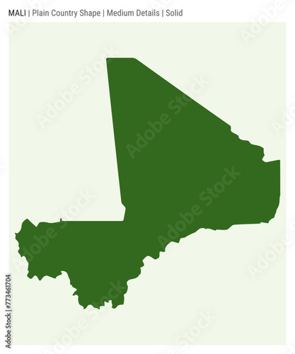 Mali plain country map. Medium Details. Solid style. Shape of Mali. Vector illustration.