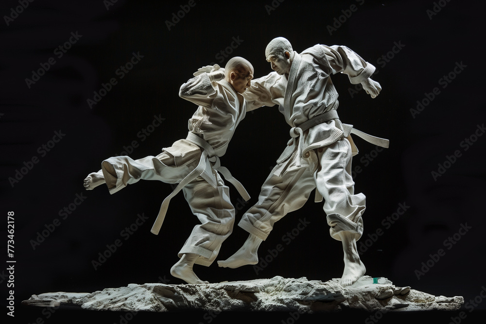 Mix martial art 3D statue design, two persons boxing ornament figure