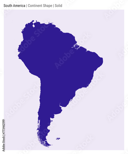 South America. Simple vector map. Continent shape. Solid style. Border of South America. Vector illustration.