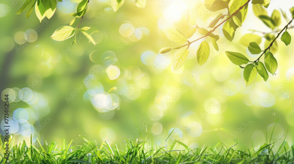 Green Leaves, Sunlight, and Bokeh Effect Nature Background Green Leaves, Sunlight, and Bokeh Effect Nature Background