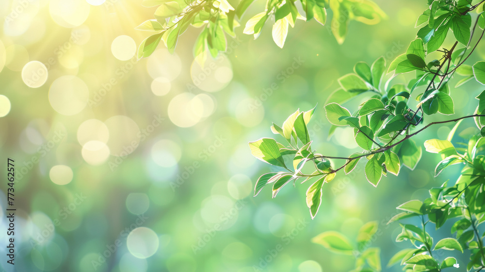 Green Leaves, Sunlight, and Bokeh Effect Nature Background Green Leaves, Sunlight, and Bokeh Effect Nature Background