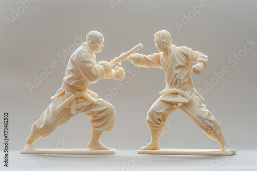 Mix martial art 3D statue design, Two person boxing ornament figure, karate figure isolated on gray background, kung fu statue, Two guys fighting figure concept art, Hand Crafted Ceramic MMA Figurine