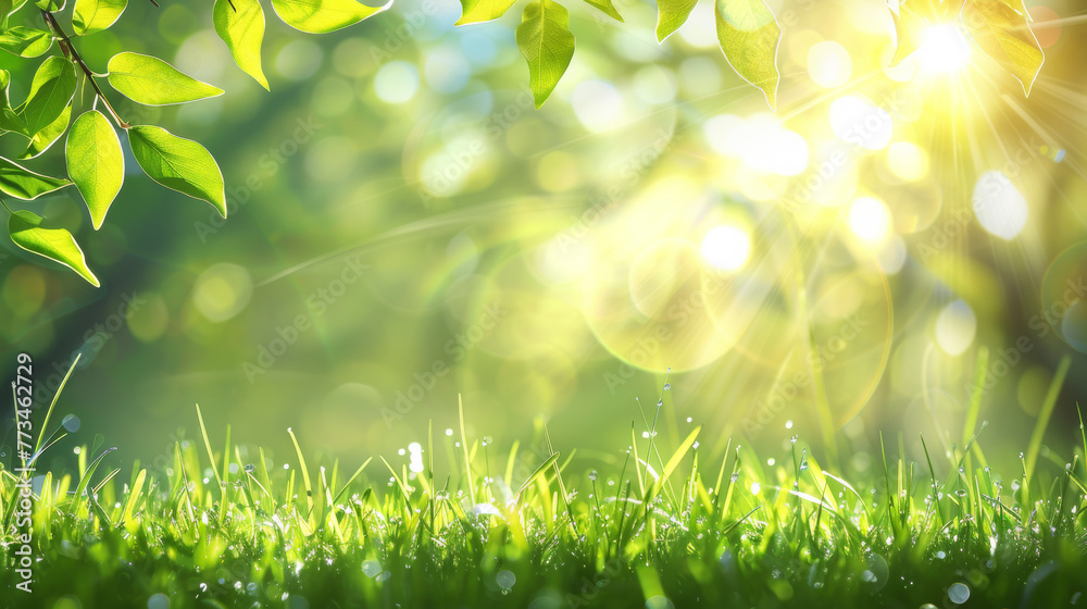 Green Leaves, Sunlight, and Bokeh Effect Nature Background Green Leaves, Sunlight, and Bokeh Effect Nature Background