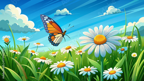 beautiful-field-meadow-flowers-chamomile-and-butterfly  © Jutish